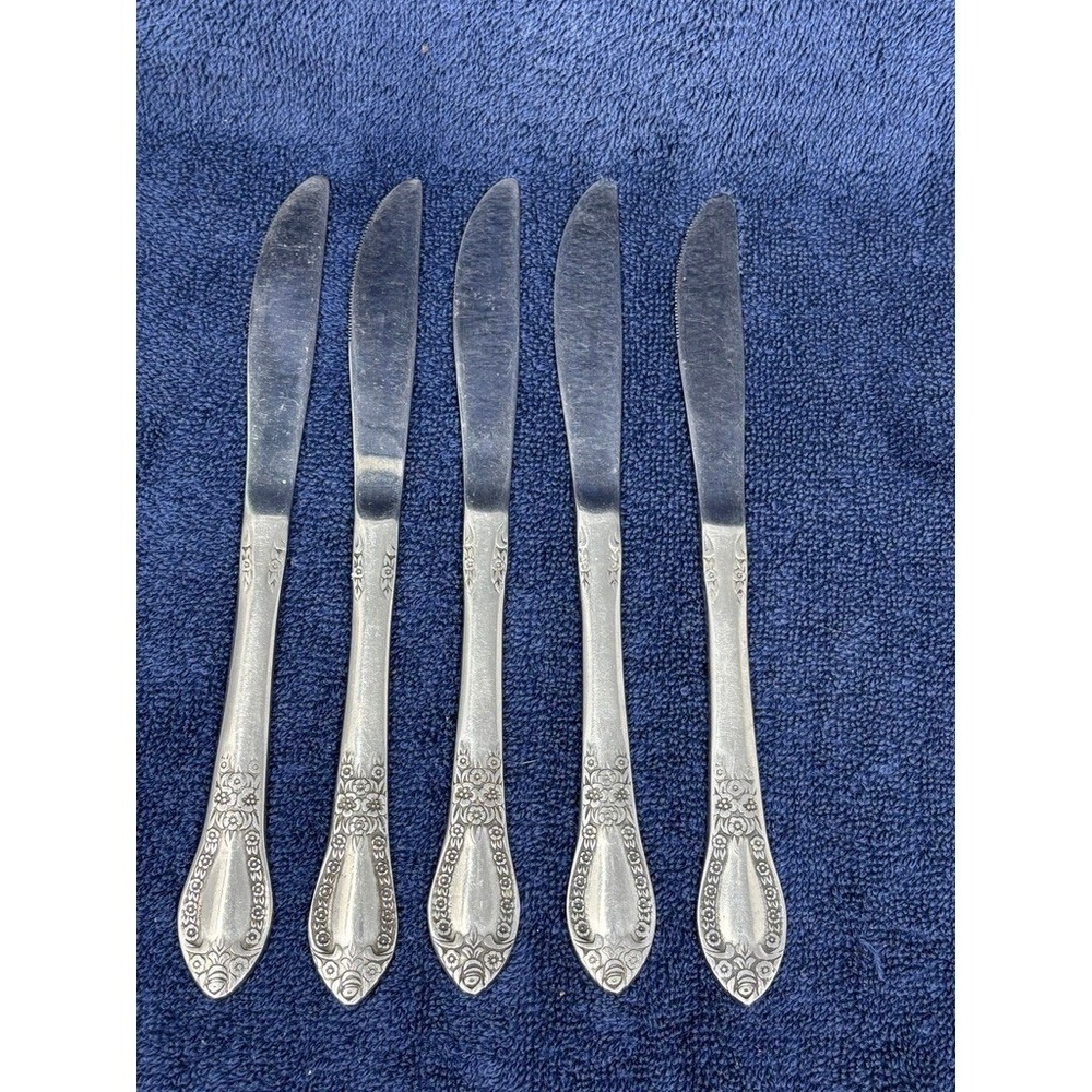 5 Oneida Northland Spring Festival Stainless Dinner Knives‎ Floral Korea 9in